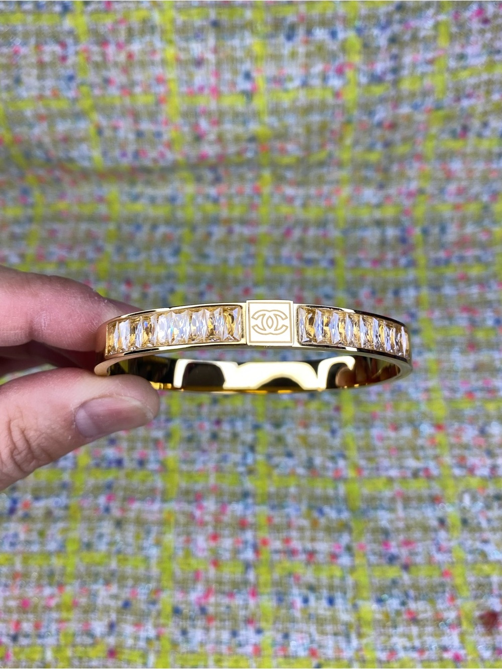 AA great Gold-tone Crystal Channel Bangle Bracelet